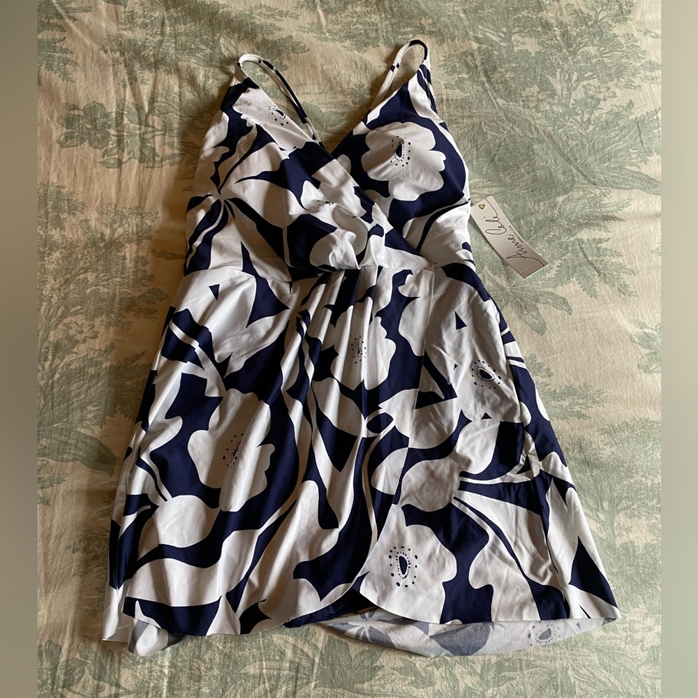 Anne Cole Navy & White Floral Swim dress NWT